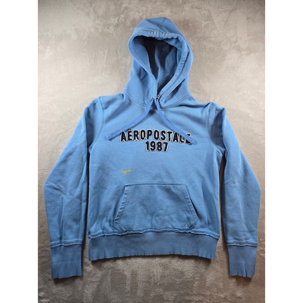 Aeropostale Hoodie Sweatshirt Womens XL Blue 1987 Fleece Distressed *Read